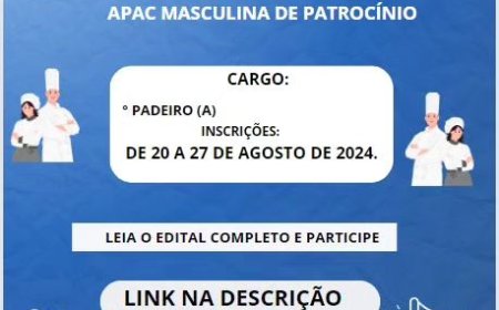 EMPREGO: APAC de Patrocínio anuncia vaga de Emprego