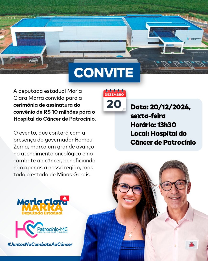 Patrocínio recebe governador Romeu Zema para a assinatura do convênio de R$ 10 milhões ao Hospital do Câncer