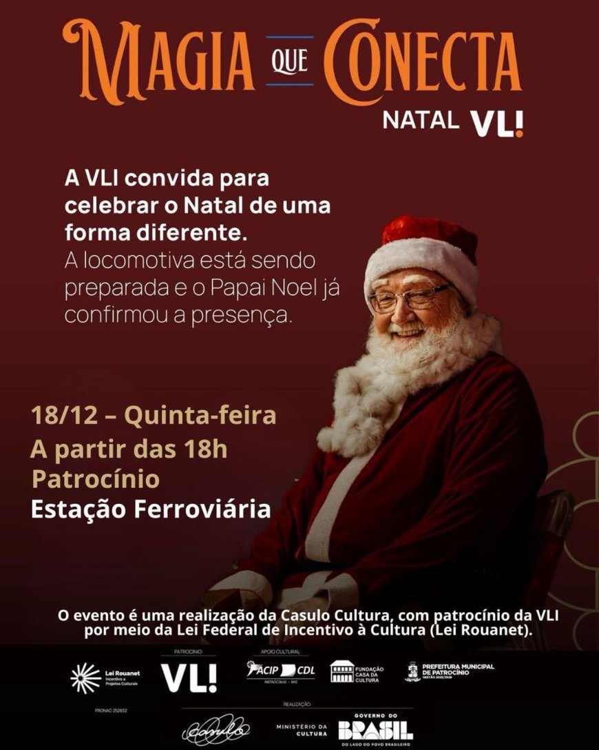TREM NATALINO CHEGA NA ESTAÇÃO FERROVIÁRIA DE PATROCÍNIO NESTA QUINTA-FEIRA